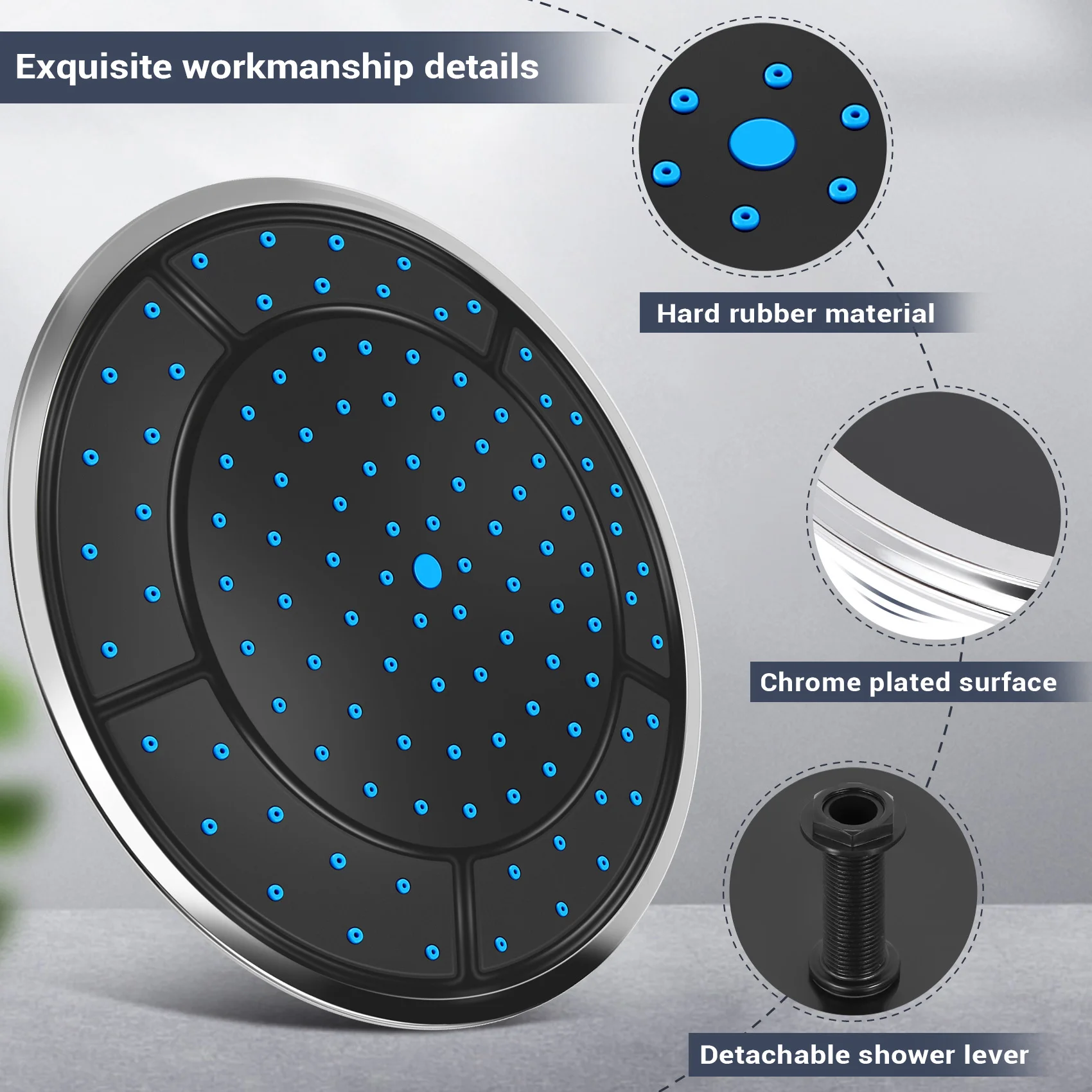 

AT411Pcs 25Cm Plastic Round Shape Rainfall Powered Shower Room Top Shower Roof Head Nozzle Cabin Accessories