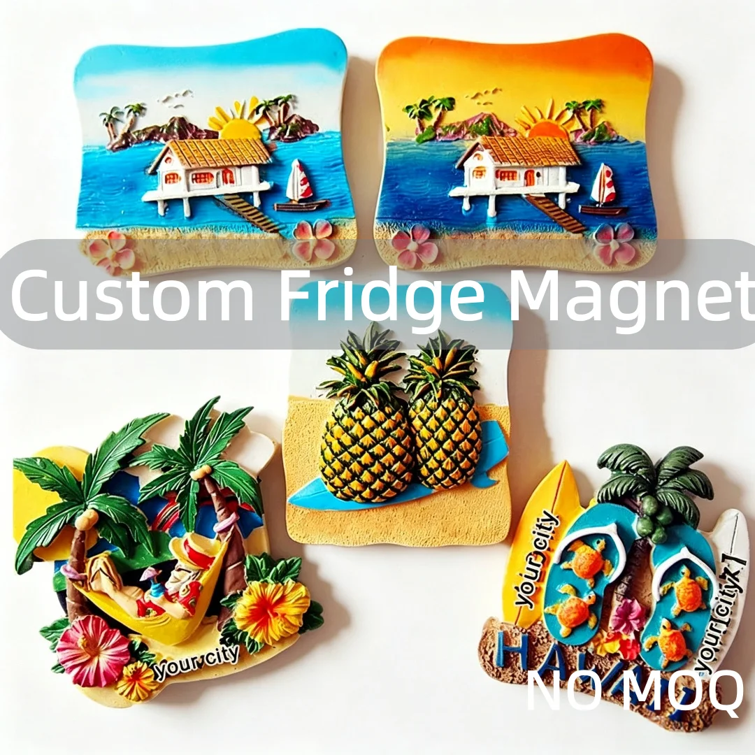 Custom 3D Resin Beach Fridge Magnets, Hawaii Tropical Travel Souvenir Refrigerator Magnets Custom City Logo No MOQ