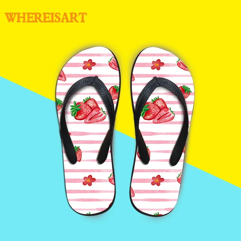 Customized Women Flat Slippers Man 3D Strawberry Pattern Rubber Flip Flops Ladies Male Beach Shoes Dropshipping