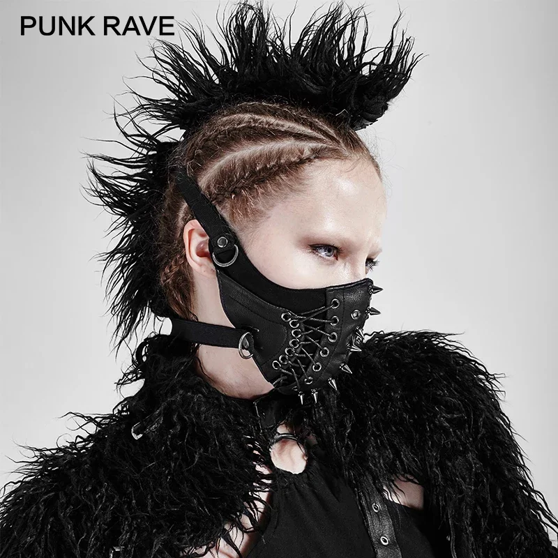 PUNK RAVE Punk Cool regulowane elastyczne opaski Rock nit gotycka skóra kobiety maska do klubu na imprezę akcesoria Steampunk