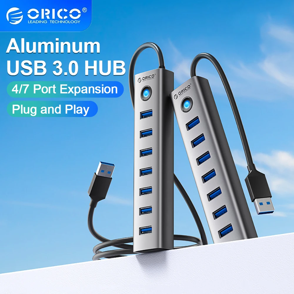 

ORICO USB-A 3.0 HUB 4/7 Ports Splitter Aluminum Alloy+ABS High-Speed Transmission 5Gbps HUB Expansion PC Accessories for Laptop