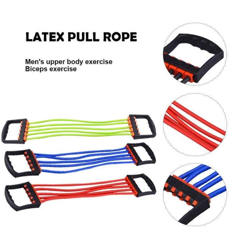 Profession Resistance Chest Expander Strong Cable Band Puller Exercise Fitness Can Removable 5 Latex Tube Spring Exerciser