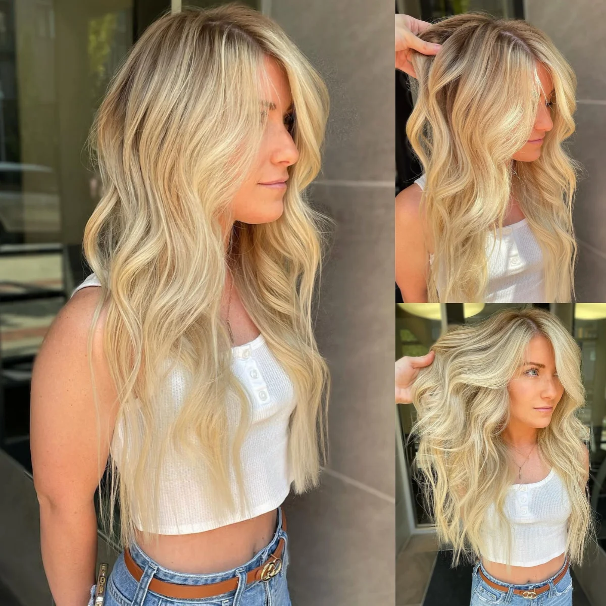 Natural Wave Futura Wig 13x4HD Lace Wigs Honey Blonde Synthetic Lace Front Wig Preplucked Hairline with Blonde Highlights 26Inch