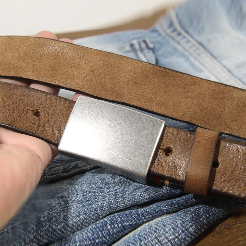 

Unisex 2.7cm American Vintage Real Genuine Leather Belt Female Luxury Buckle Belt Women's High Quality Top Cowhide Jeans Strap