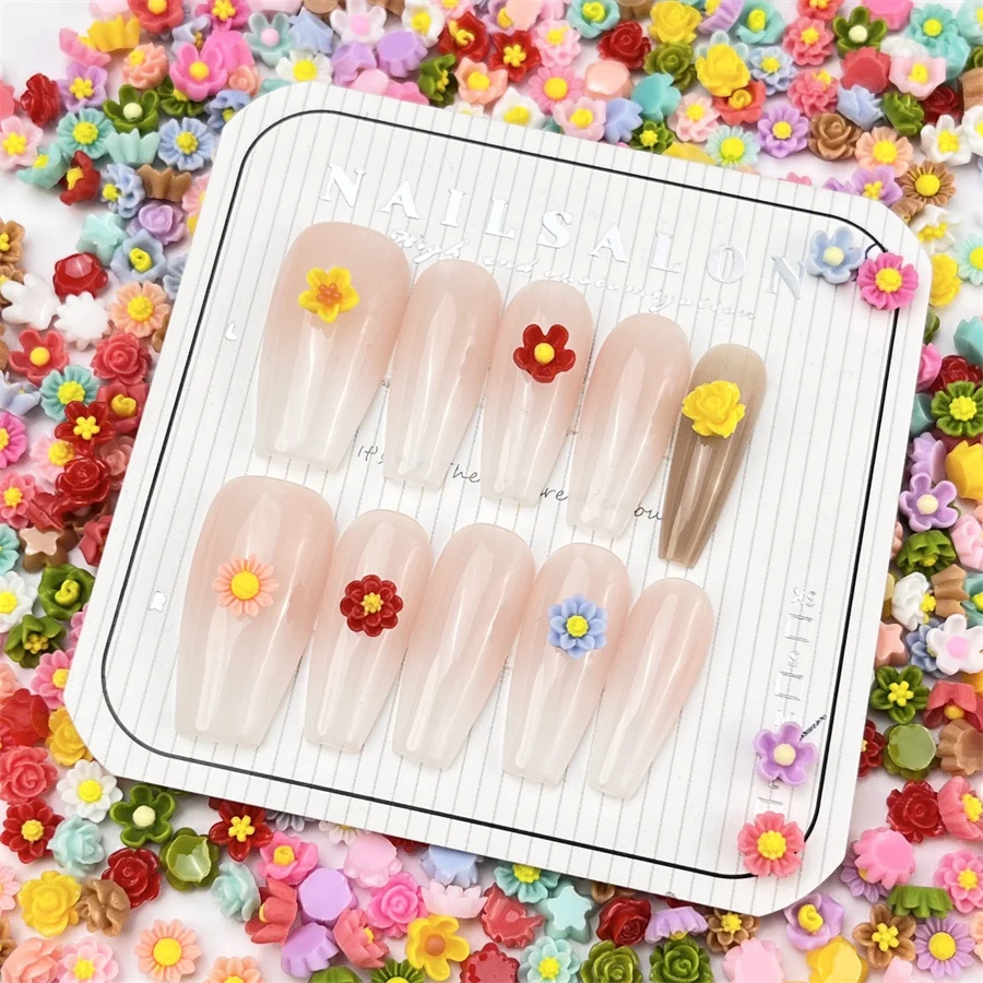 20pcs Mixed Mini Flower Resin Nail Art Charms 3D Colorful Kawaii Multi 6mm Fresh Petal Nail Decorations DIY Manicure Accessories