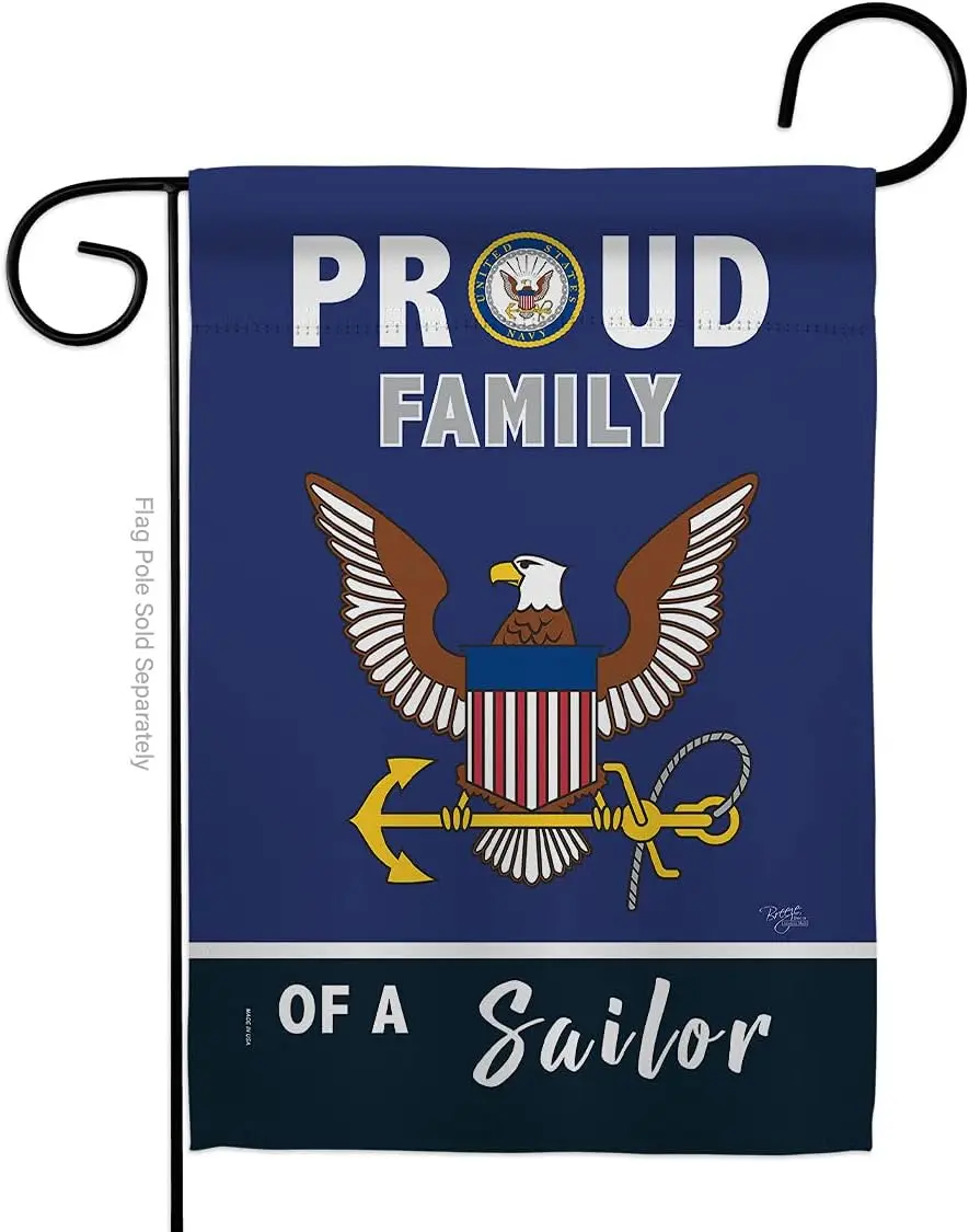 Proud Family Sailor Garden Flag - Armed Forces Navy USN Seabee United State American Military Veteran Retire Official - House De