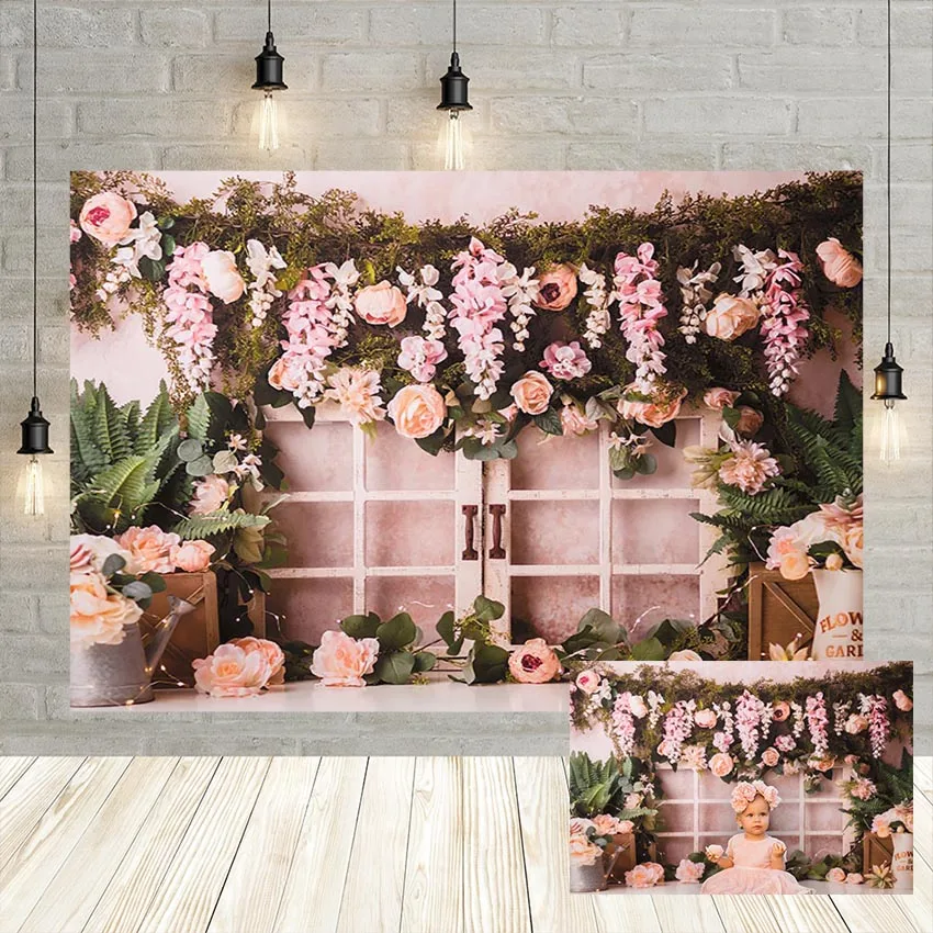 Spring Princess 1st Birthday Backdrops Cake Smash Girl Pink Floral Watermelon Newborn Baby Portrait Photography Background Decor