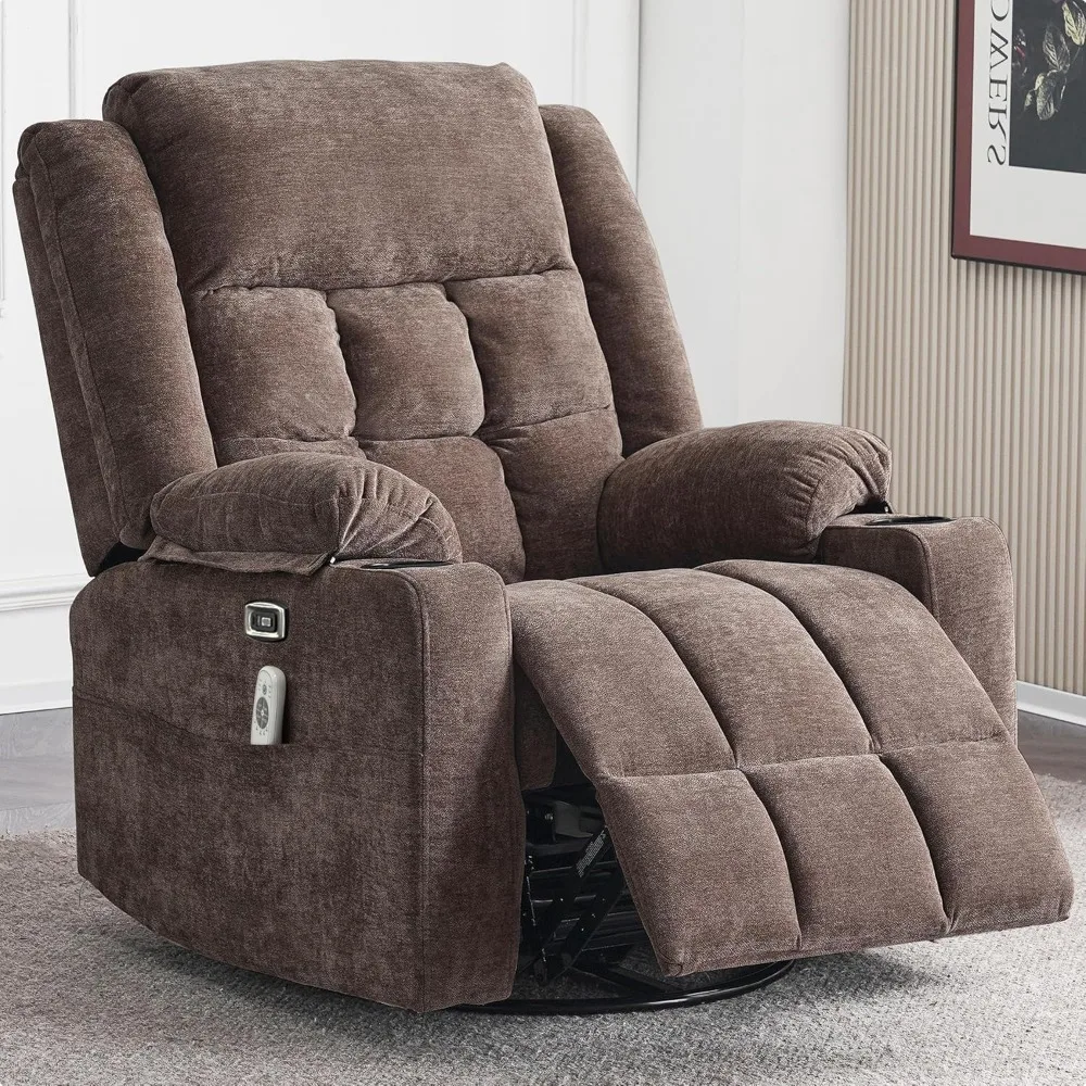 Power Swivel Rocker Recliner Chair for Adults with Massage and Heat, USB and Type-C Ports, Infinite Position