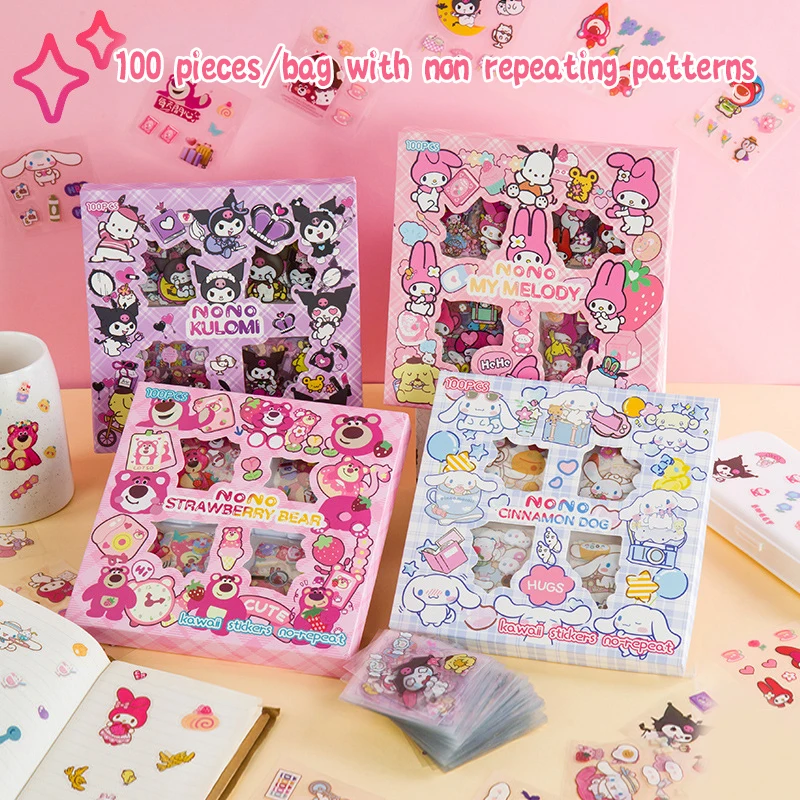 100PCS/Box PET Waterproof Sticker Japanese Cartoon Pattern Sanrio Pacha Dog Cute Boxed Stickers Handbook Mobile Phone Stickers