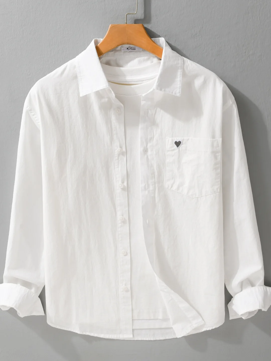 

Spring Autumn Casual Cotton irt Men Long Sve Turn-down Collar Pure Color Top Love Heart Base Japanese Sle Loose Fit