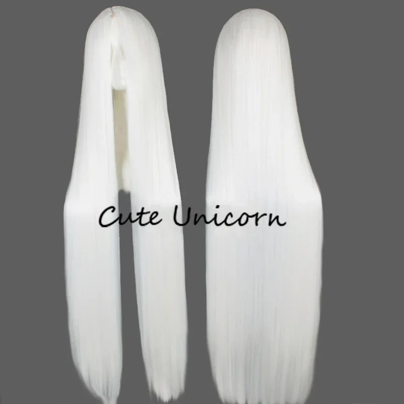 Peluca recta larga de separación central, pelo sintético, color blanco y negro, Cosplay Universal, Anime