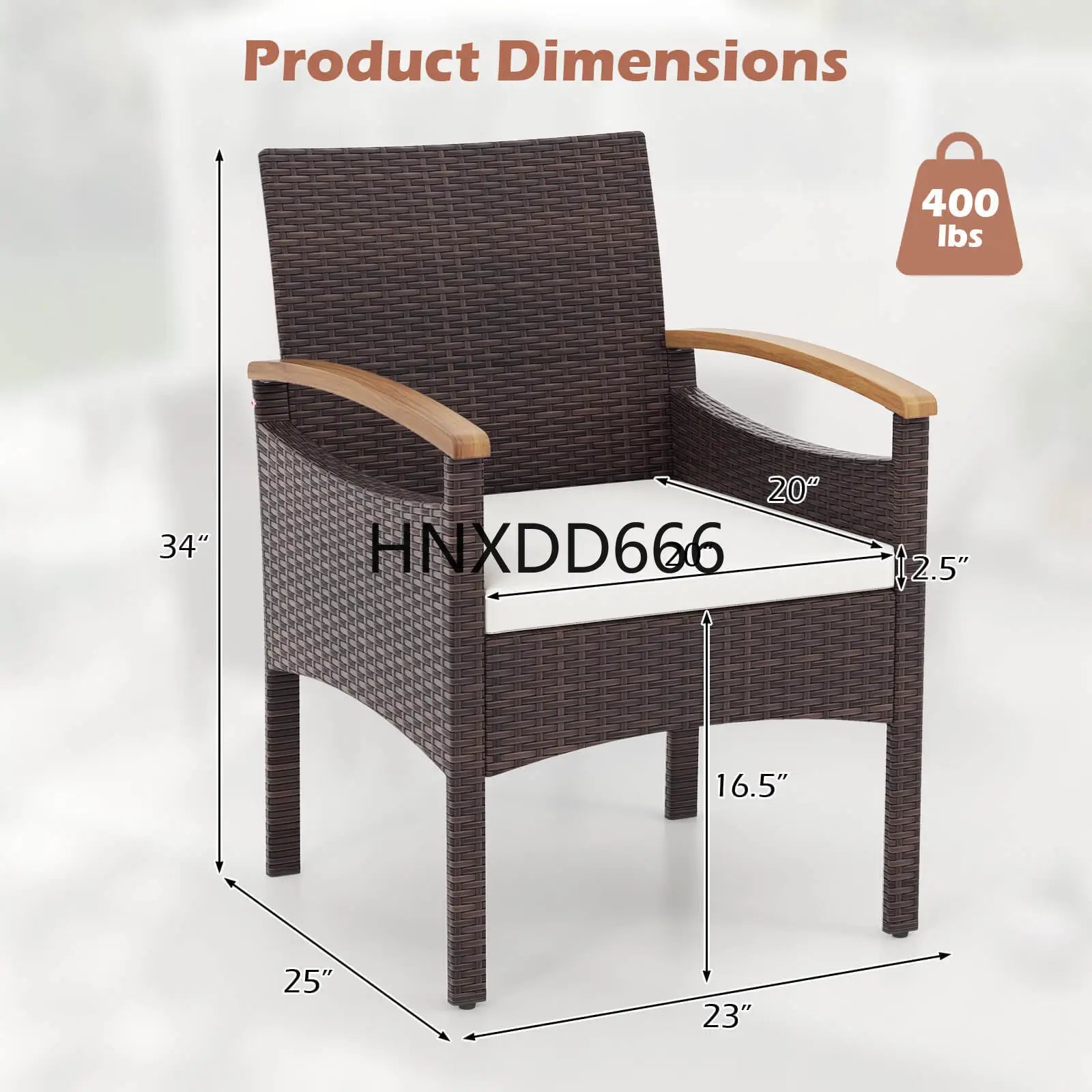 

Patio Dining Chairs Set of 2 with Acacia Wood Armrest Heavy Duty Metal Frame