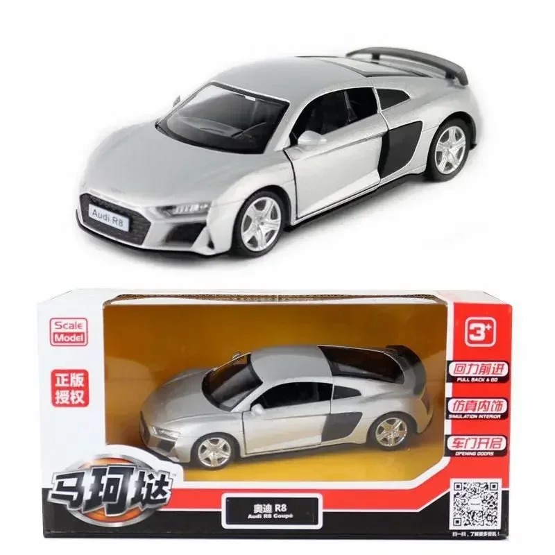 1:36 Audi R8 V10 Coupe Noire Metal Diecast Car Model Repilca Scale Miniature Collection Vehicle Hobby Kid Toy for Boy Xmas Gift