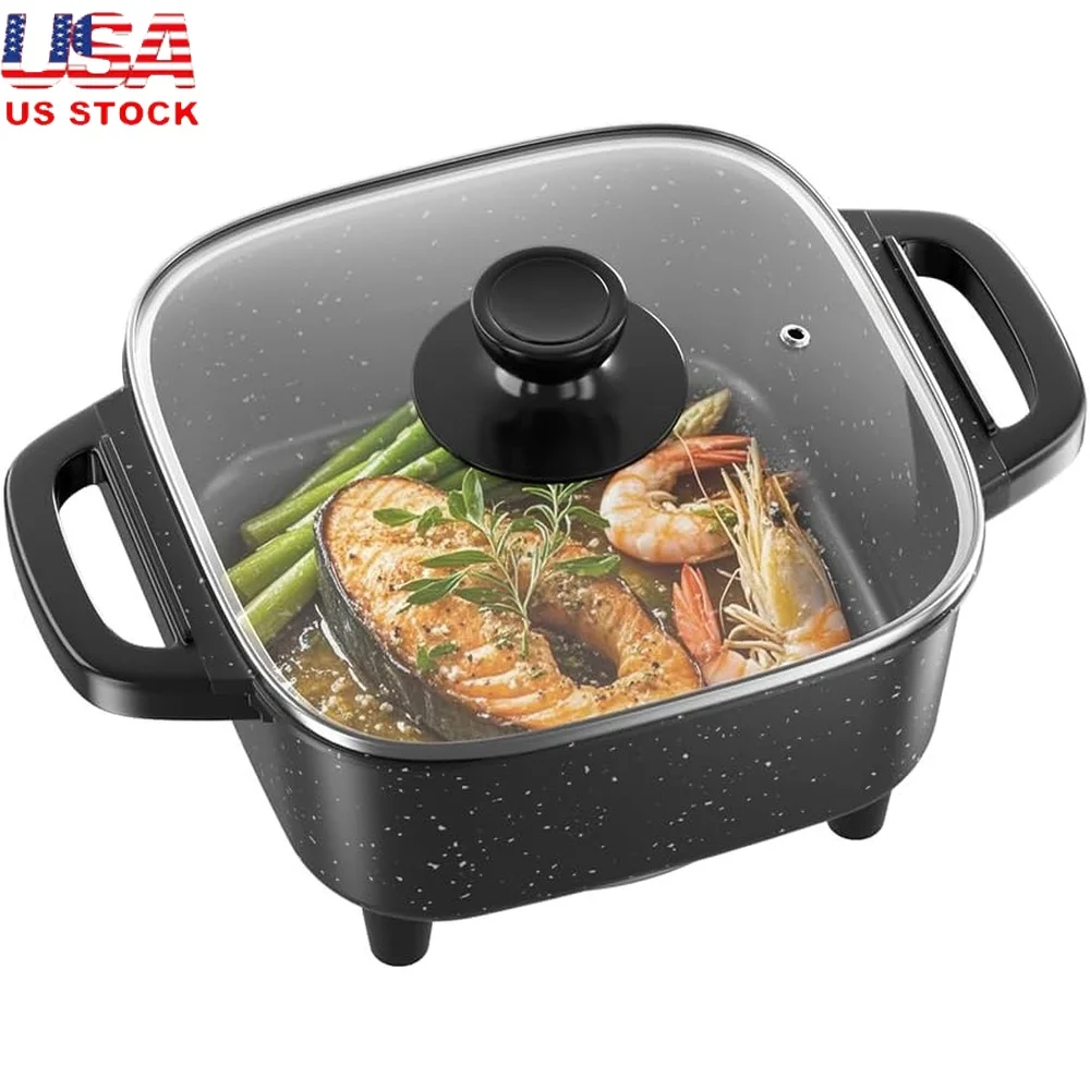 

Compact Electric Frying Pan Nonstick Skillet Multifunctional Cooking Boiling Grilling Easy Clean Portable Ideal Dorms Apartments