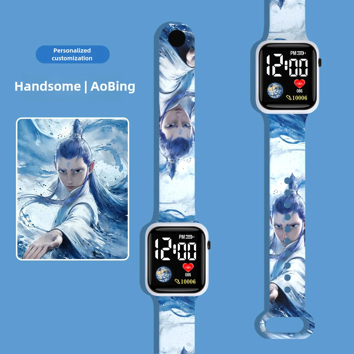 10pcs/lot Cute Cartoon Color Printed LED Electronic Student Watch Fashionable Square Button  Clock Girls Boys Student Gifts