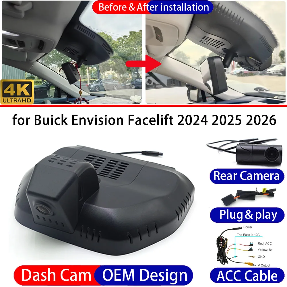 Dash Cam for Buick Envision Facelift 2024-2026 Front＆Rear 4K DVR Dashboard Camera Video Drive Recorder Night Vision Parking Mode