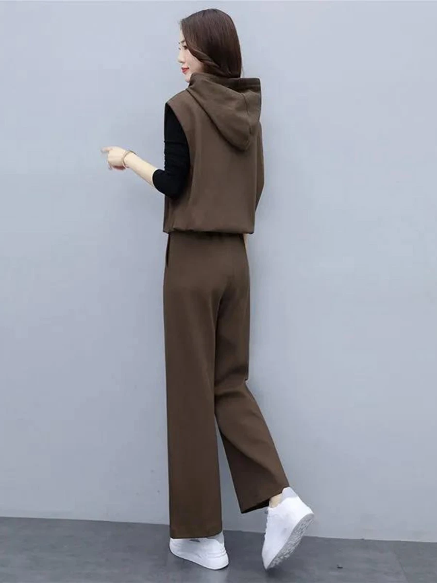 Fashionable Casual Women's Three-Piece Set Slimming Wide Leg Pants Anti-Aging Autumn 2026 New Style Polyester Blend image 3