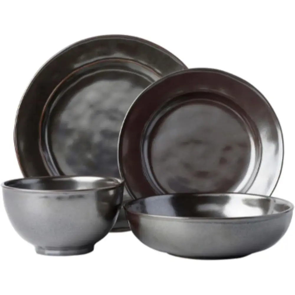 

Four-Piece Stoneware Dinnerware Set in Pewter