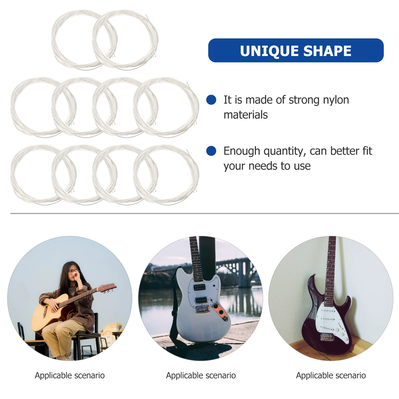 

10 Packs Guitar Silver-plated Classical Strings Folk Supply Parts Accessories White