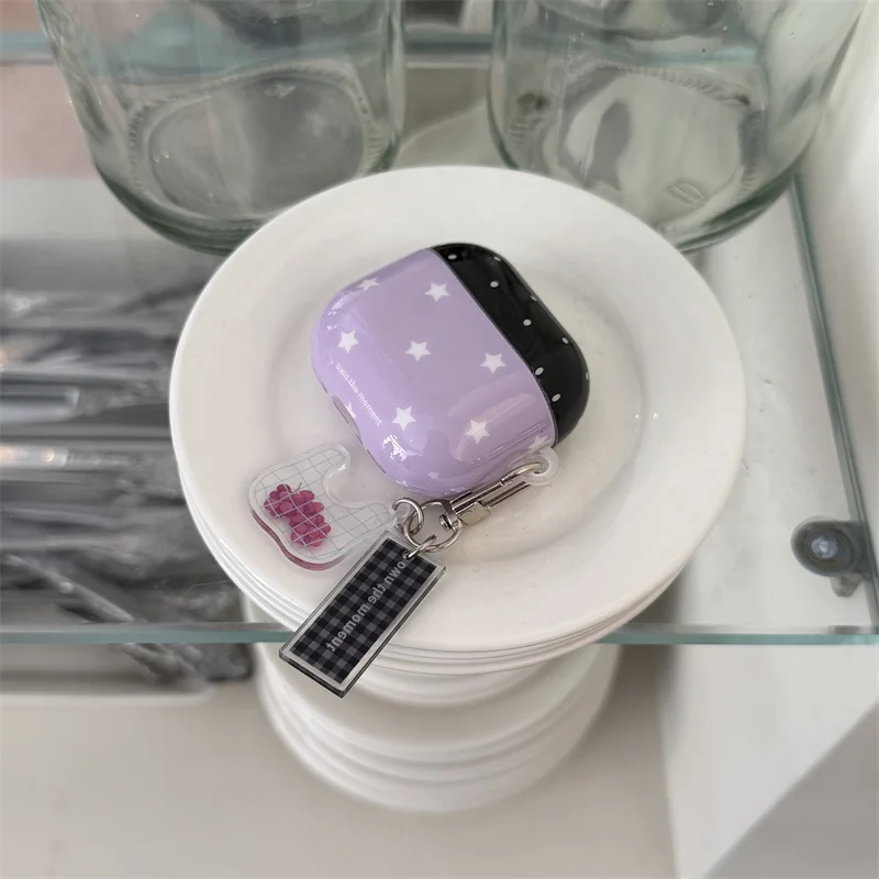 

Two Tone Star AirPods Case With Grape Charm For AirPods Pro 2 4 3 2 1 Glossy AirPods Pro3 Shockproof TPU Cover
