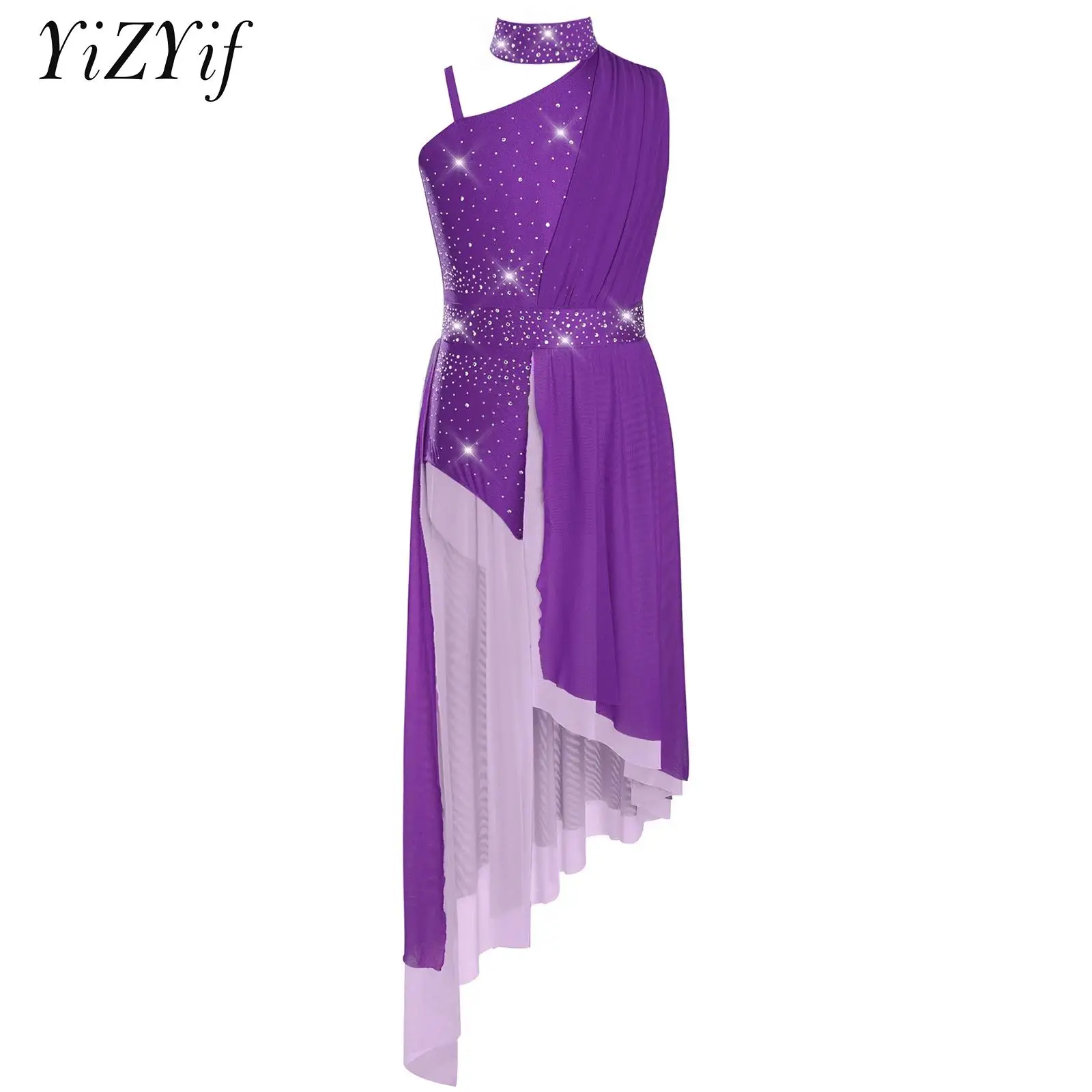 Vestido de baile de Ballet para niñas, patinaje artístico sobre hielo, Ropa de baile lírico, sin mangas, recortado en la espalda, malla transparente, gimnasia, falda, leotardo