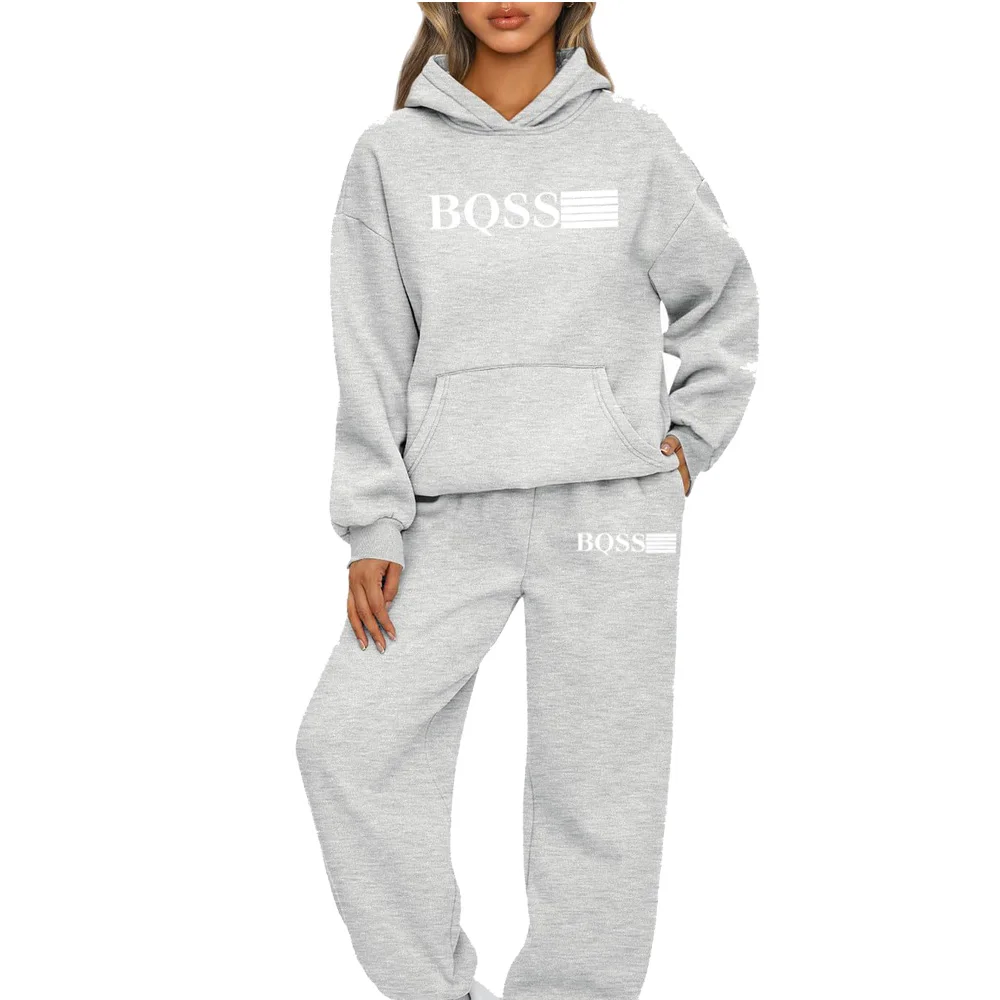 Women Hooded Tracksuit Sports 2 Pieces Set Sweatshirts Pullover Hoodies Pants Suit Home Sweatpants Trousers Outfits 2024