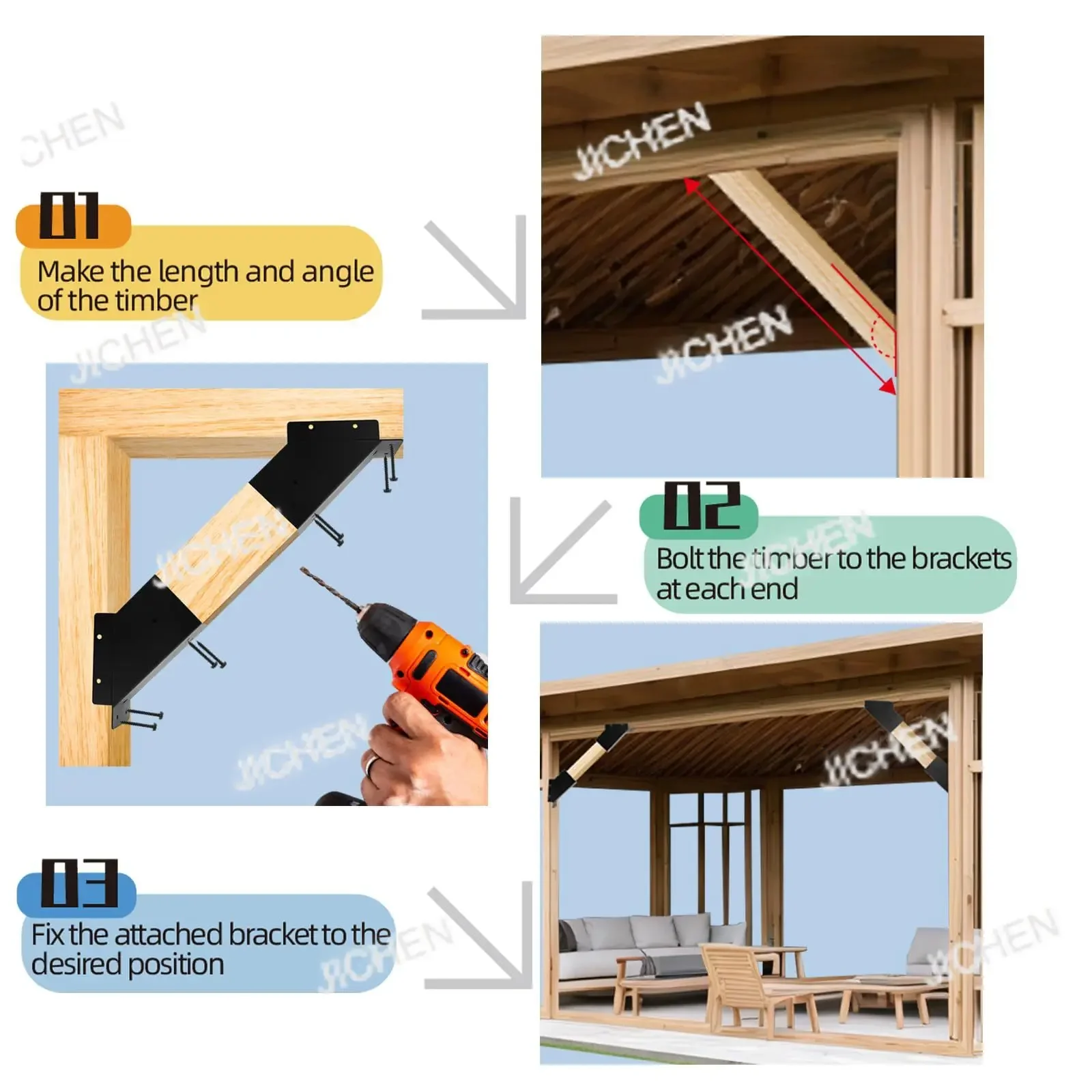 

JCJC 4 кронштейна для тента, усиленные кронштейны для тента под углом 45 градусов для 4 x 4 дюйма