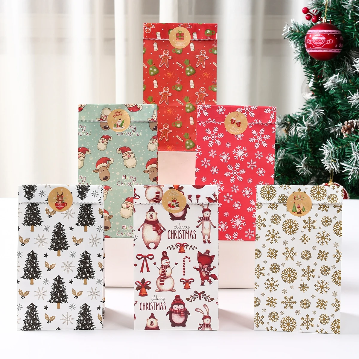 Christmas Kraft Paper Bags Merry Christmas Decoration for Home 2024 Gift Bags Xmas Ornaments Navidad Natal New Year Gift 2025