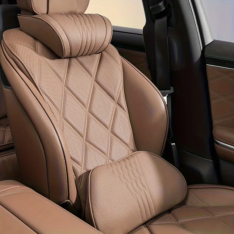 1 Stück Luxus-Auto-Nappa-Kopfstütze Nackenstützkissen Taillenkissen Komfortables Atmungsaktives Taillen- und Nackenstützkissen für Alle Jahreszeiten – Detail 12