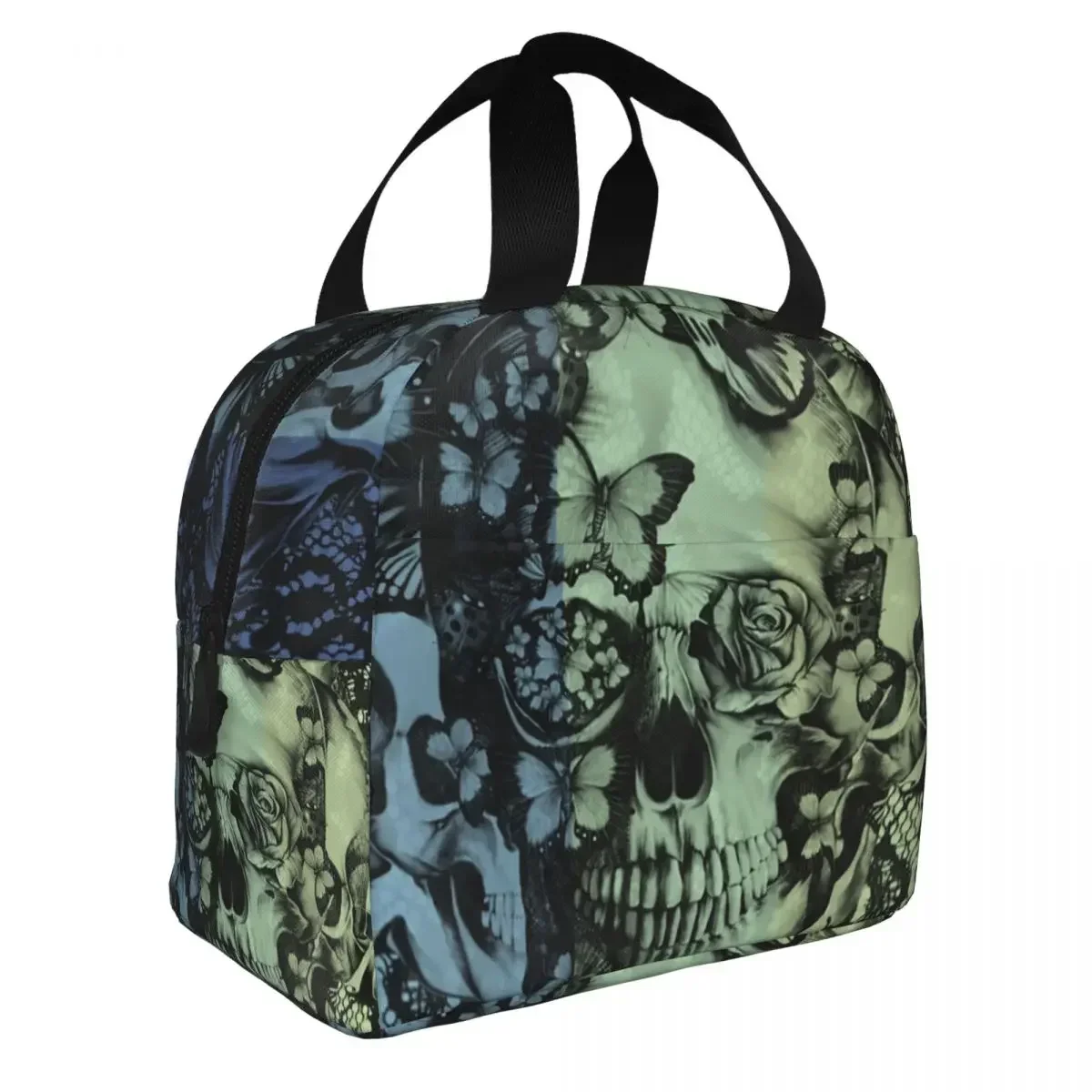 Navy Fade Victorian Lace Skull Resuable Lunch Box Multifunction Mexican Day Of The Dead Thermal Cooler Food Insulated Lunch Bag