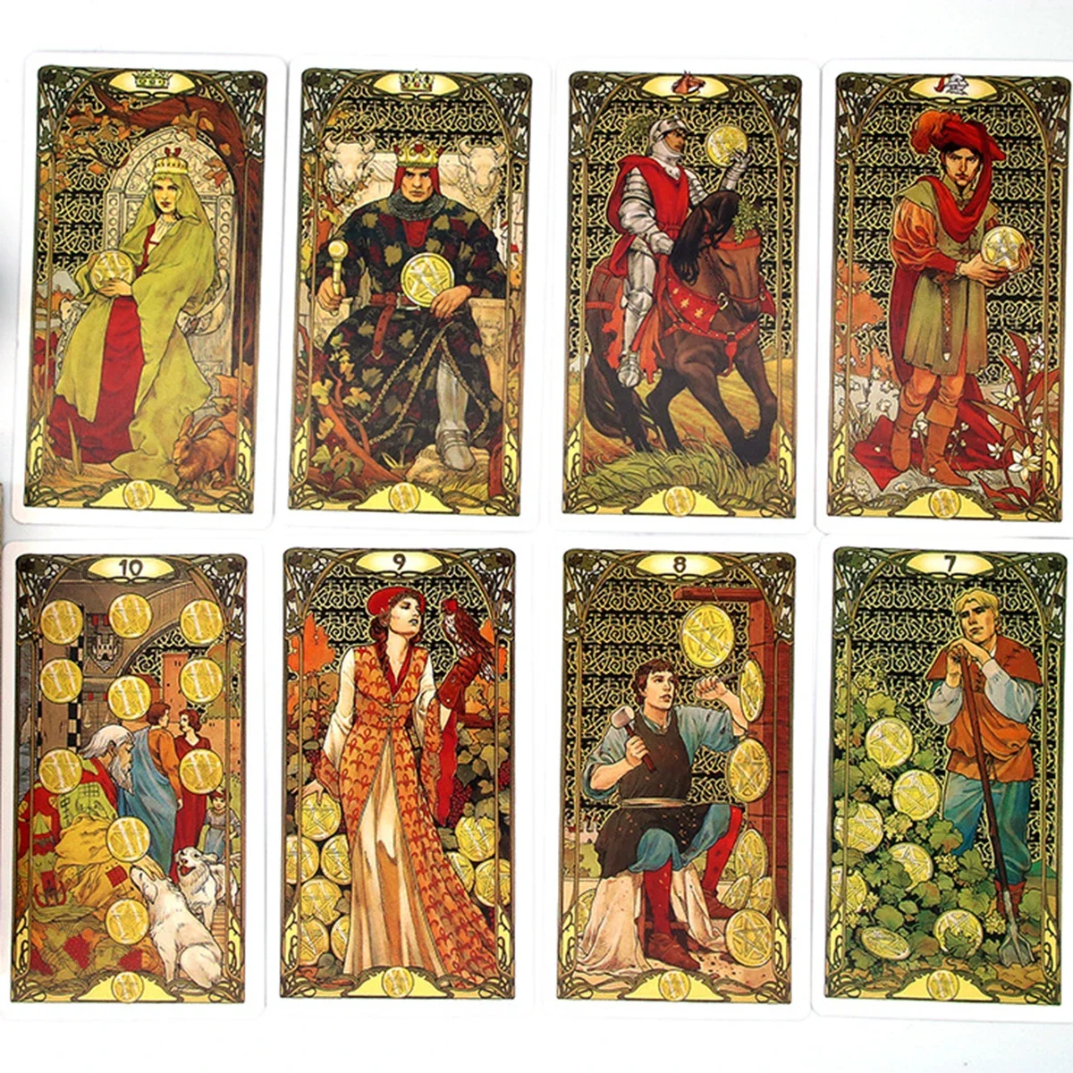 1Set 78pcs Golden Art Nouveau Tarot Cards, Fate Divination, Family Party Playing Card Game