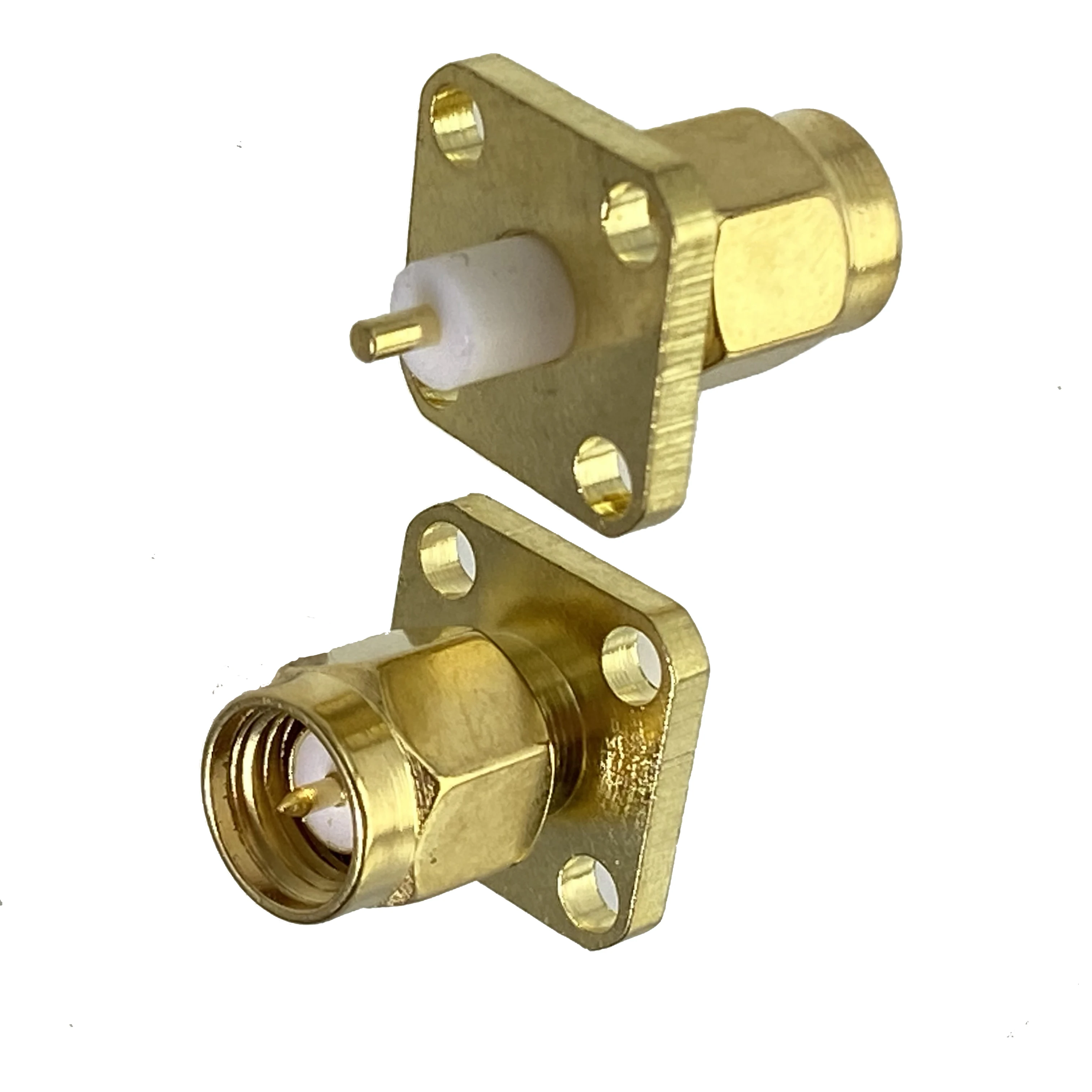 1pcs SMA Male Plug 4 Holes Flange PTFE Connector Solder PCB Mount RF Coaxial Brass 50ohm Wire Terminals Straight New