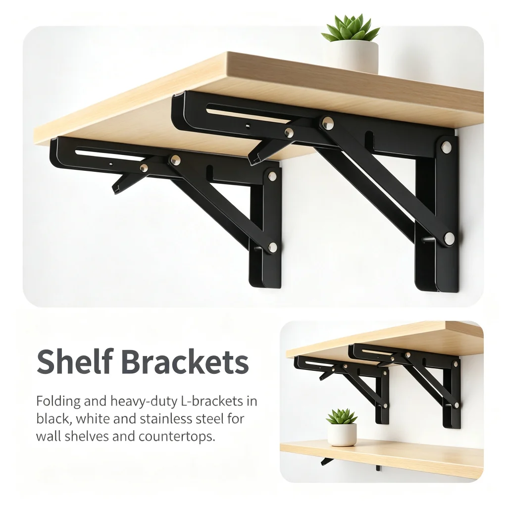Folding Angle Bracket 6-20 Inch Adjustable Wall Mounted Triangle Bench Table Shelf Bracket Furniture Heavy Support Hardware