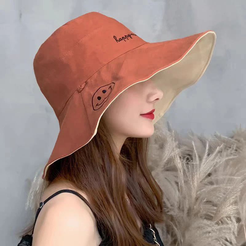 Women's Wide-Brimmed Sun Hat - 100% Cotton Fisherman Hat, Korean and Japanese Style Summer Travel Beach Outdoor Activity Sun Hat