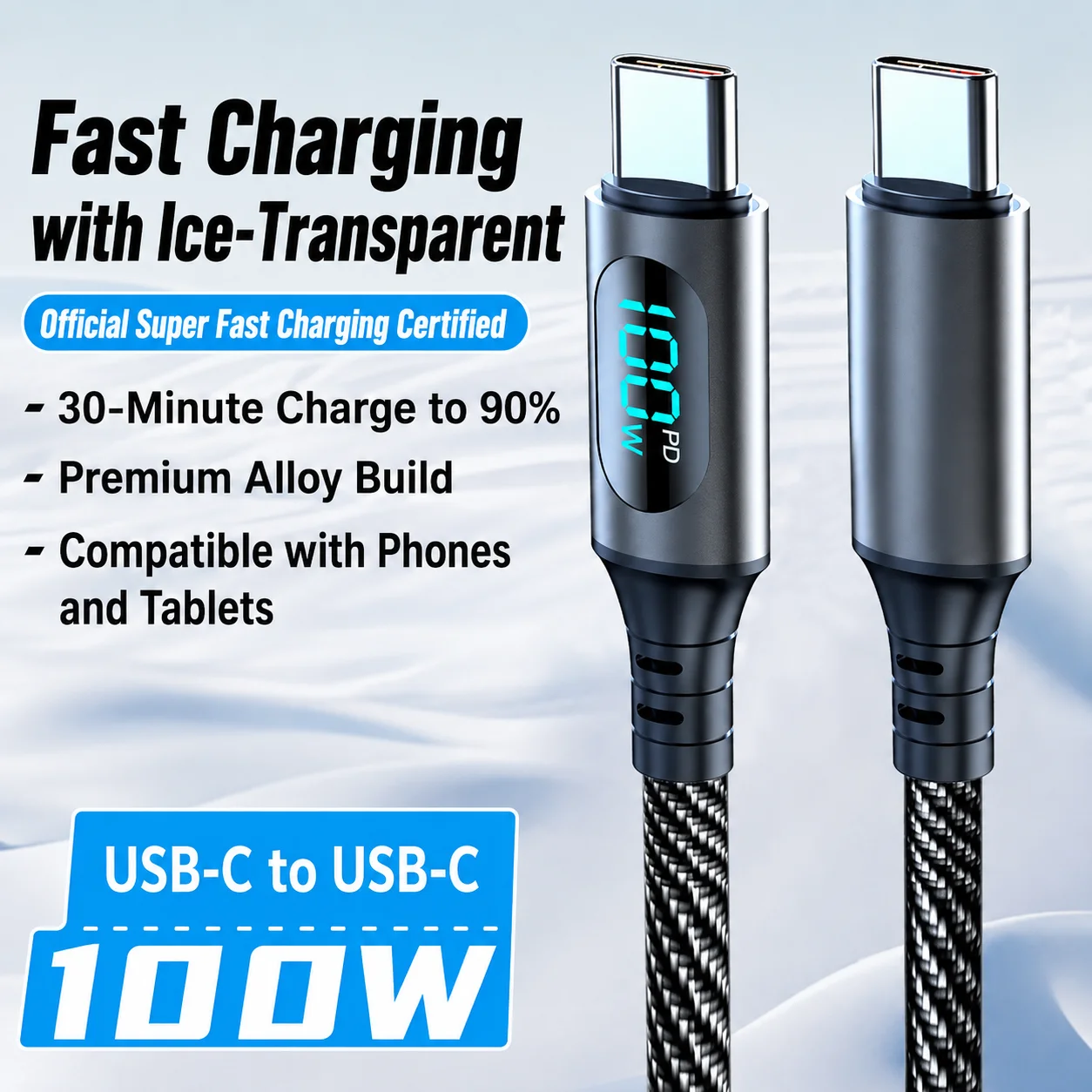 Ultra-Super Fast Charge Cable 120W USB A To Type C Nylon Data Cord With Led Digital Display Cable For Xiaomi Redmi Samsung 2026