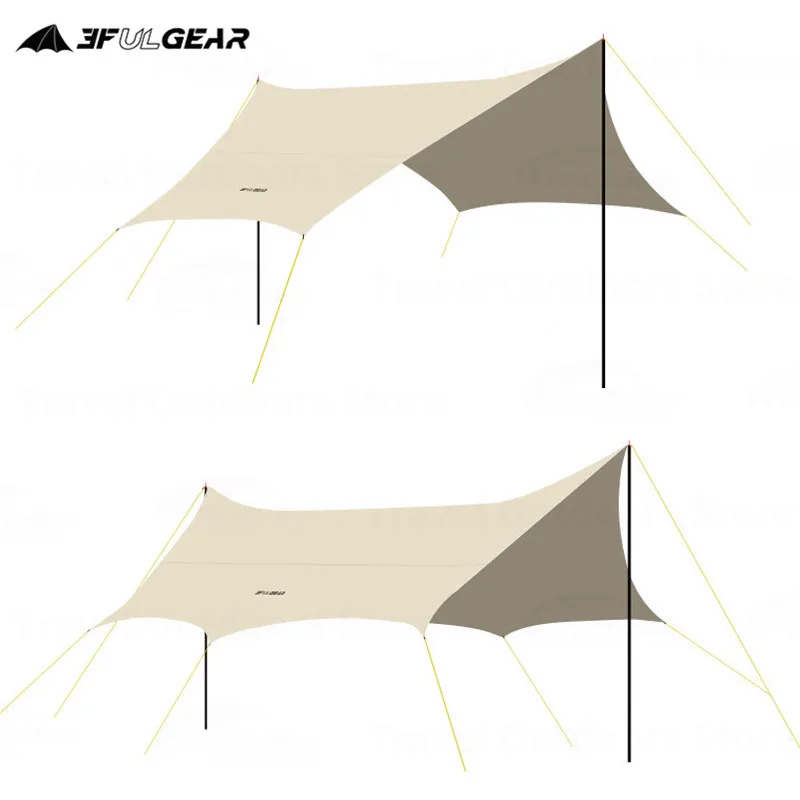 

3FUL GEAR 210T Awning Camping 2-8 person Tarp Shelter Canopy Hexagon/Octagon Coated Silver Large Shade Waterproof UPF50+ Tourist