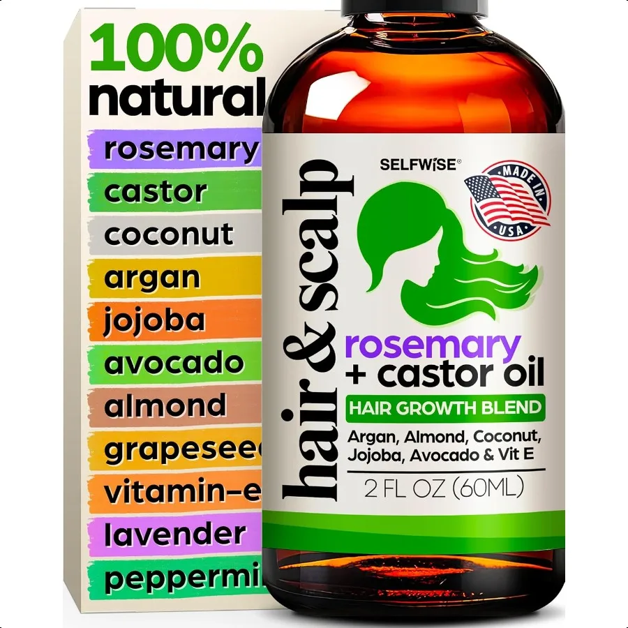 

Organic Rosemary Oil For Hair Growth with Castor Argan Coconut Almond Jojoba Avocado Grapeseed Vitamin E Lavender Peppermint fo