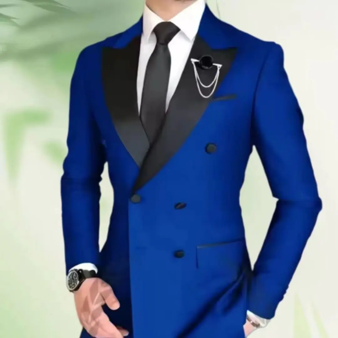 Deep Navy Blue Slim Tailored 2 Piece Men's Suit Korean Minimalist Style Wrinkle-Free Soft Fabric Blazer And Pants All-Match Outf