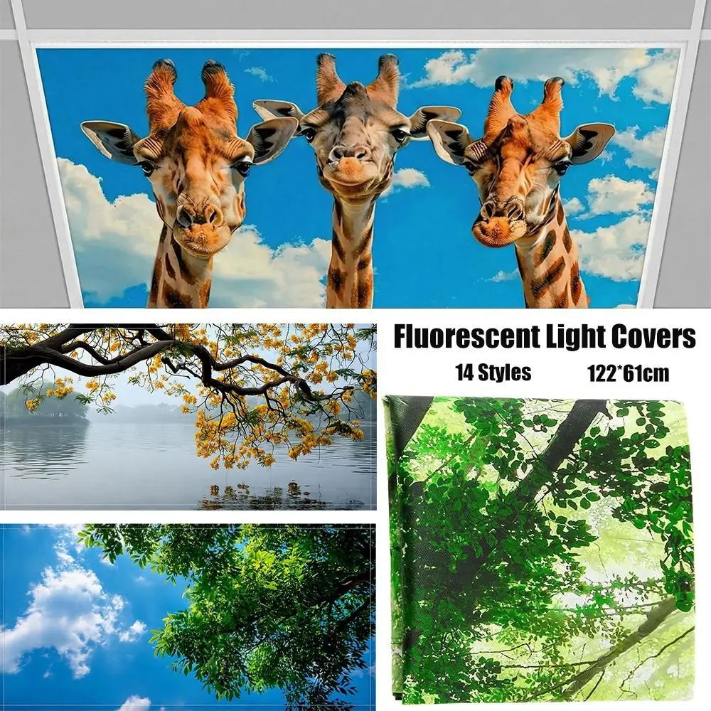 122*61cm Lampshade 14 Styles Anti-glare Magnetic Light Filters with 10 Magnetic Buckles Forest Fluorescent Light Covers Hospital