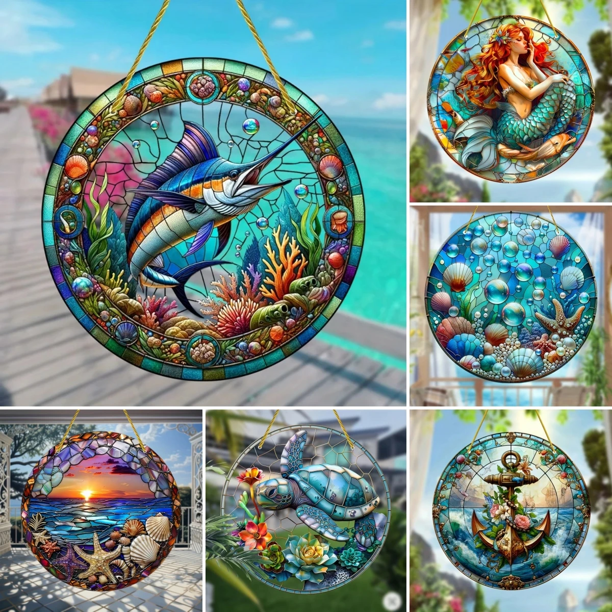 Underwater World SunCatcher Sign,Dolphin Acrylic Translucent Hanging Sign,Housewarming Gift,Window Decor, Garden,Room Wall Decor