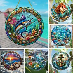 Underwater World SunCatcher Sign,Dolphin Acrylic Translucent Hanging Sign,Housewarming Gift,Window Decor, Garden,Room Wall Decor
