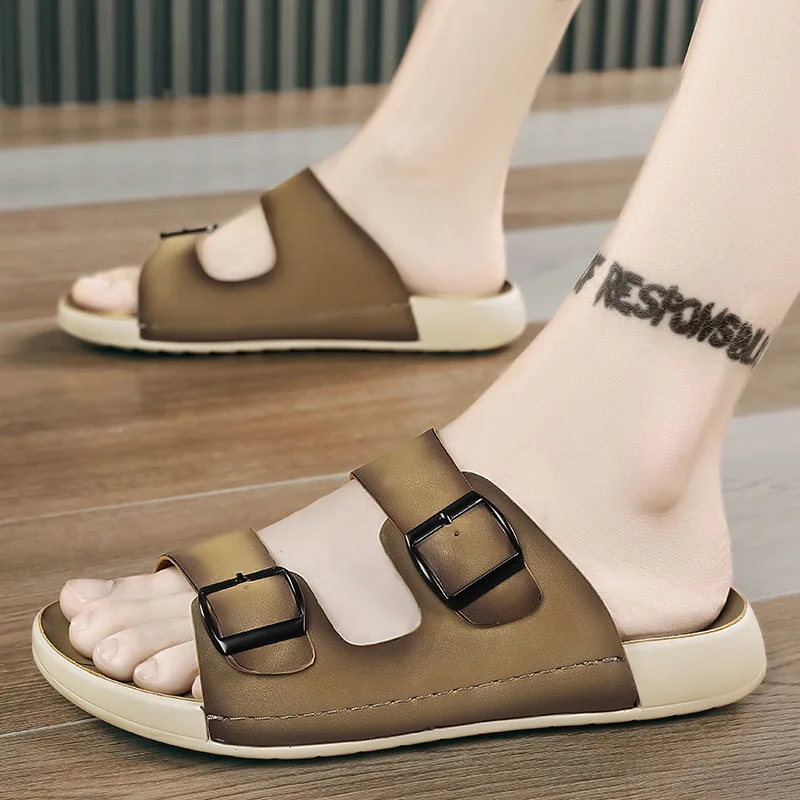 

Fashionable Soft Leather Men's Casual Sandals British Casual Breathable Beach Slippers Men Shoes