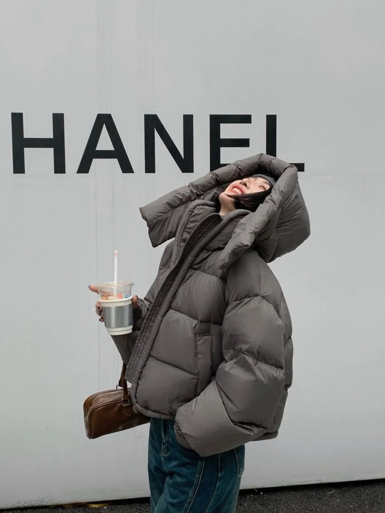 Korean Sweet Fashion Short Jacket Women Hooded Stand Collar Padded Thick Warm Solid Color 2026 Winter Daily Streetwear Outfit