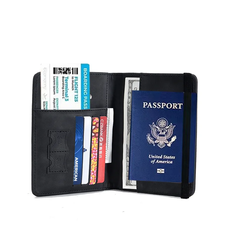 RFID passport bag, woven belt, color changing, anti-theft brush, PU passport clip, multiple cabinet pockets, passport documents