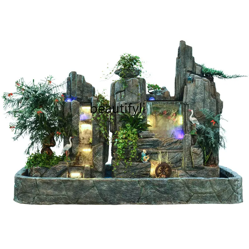 Courtyard Artificial Mountain and Fountain Large Waterscape Fish Pond Decorative Outdoor Landscape Villa Landscape Bonsai