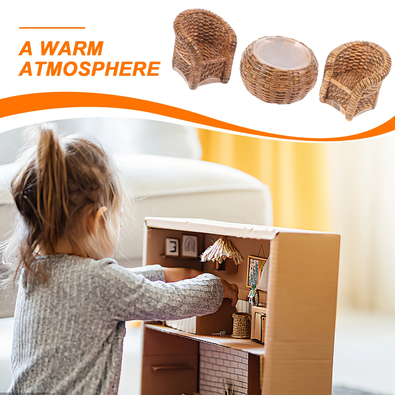 

Miniature Table Chair Model Set for Dollhouse Woven Bamboo Dining Set Kids Toy Accessories Small Scale Home Decor Gift