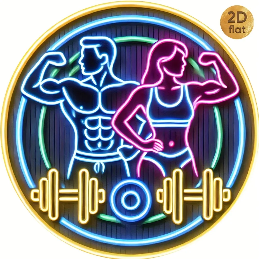 2D Metal Sign Metal Gym Sign, 7.87in Round Fitness Decor Weightlifting Equipment for Home Garage Bar