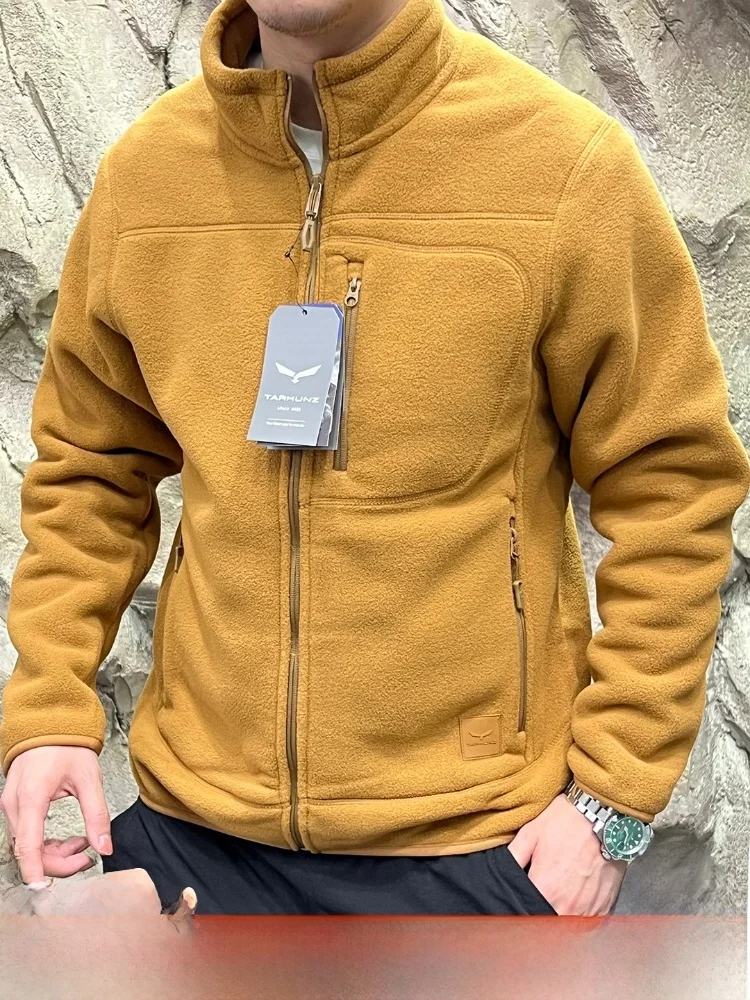 

Outdoor Men's Lamb Velvet Stand Collar Jaet Lightweight Fce Spring Season Stand Fit Long Sve Zipper Closure Coat