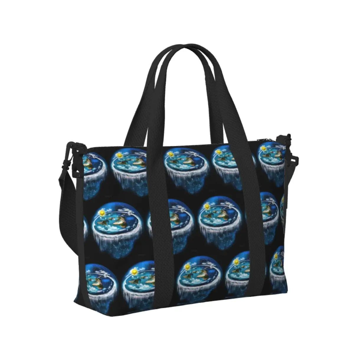 

Custom Flat Earth With Dome Art Beach Travel Bag Large Capacity Tote Bags for Gym Sport Women Shopping Duffle Shoulder Bag