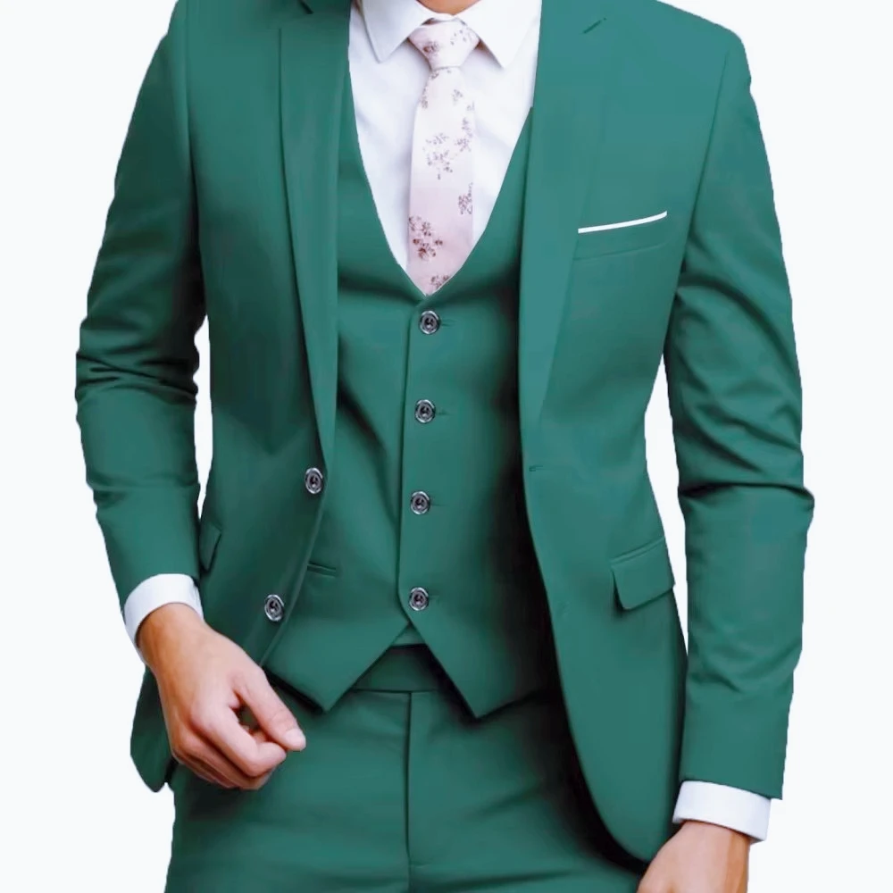 

New Business Casual Wedding Groom Best Man Dress Solid Men's Suit Three-piece Set Wedding Suits for Men Elegant Men Clothes